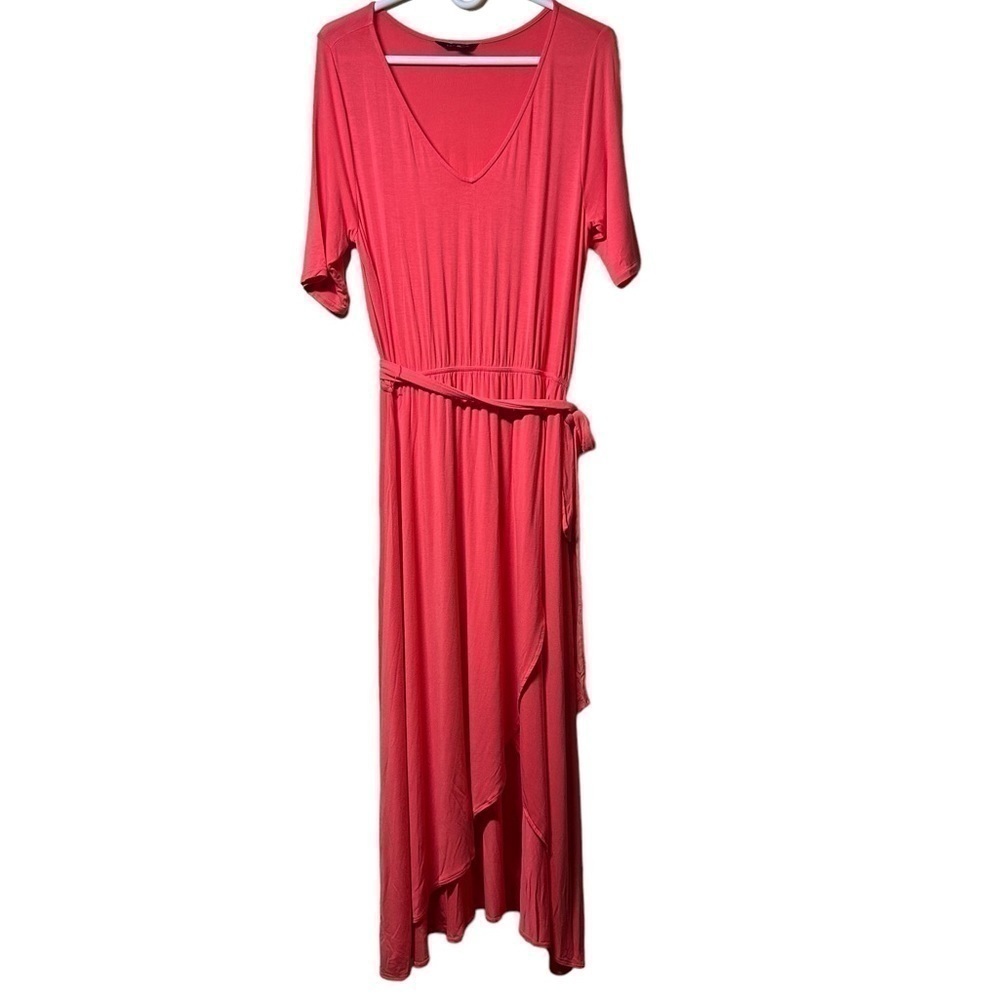 Lands’ End Maxi Wrap Short Sleeve Coral Dress Size M (10-12)